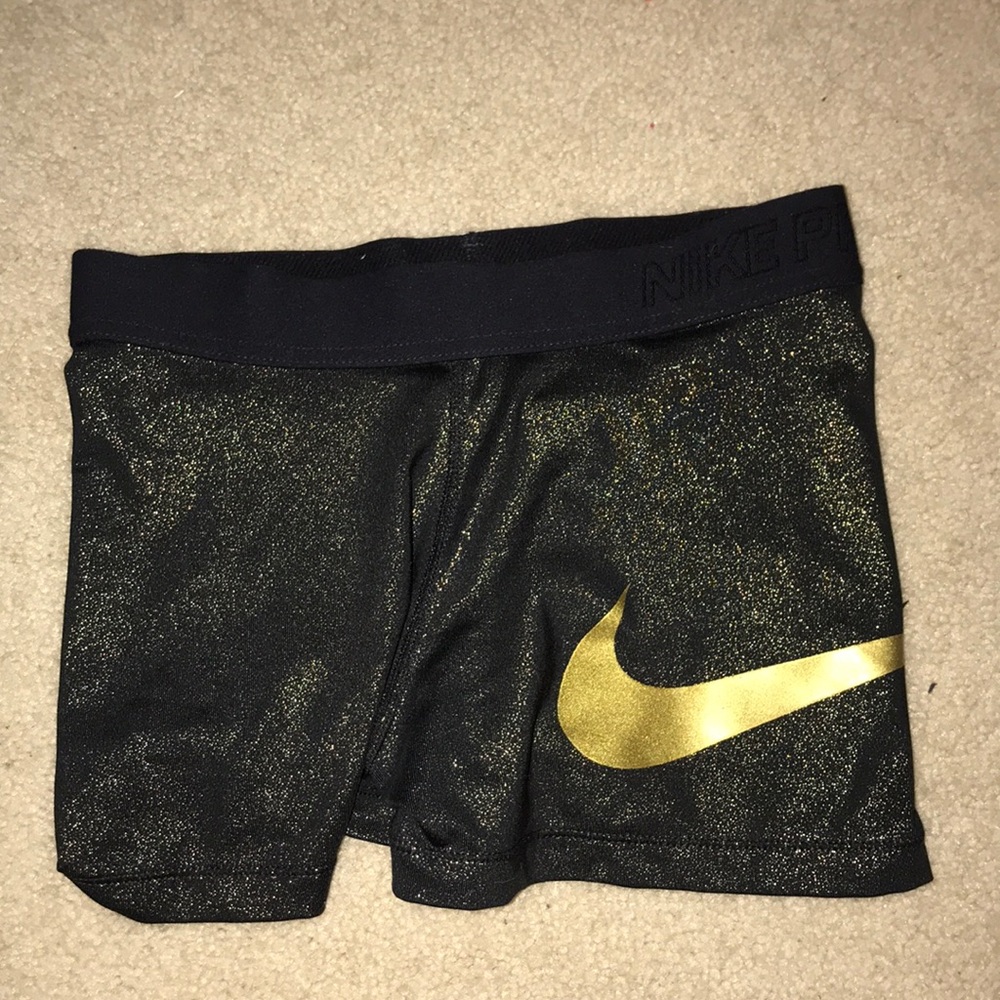 Nike Pro SPARKLY gold comp shorts size small